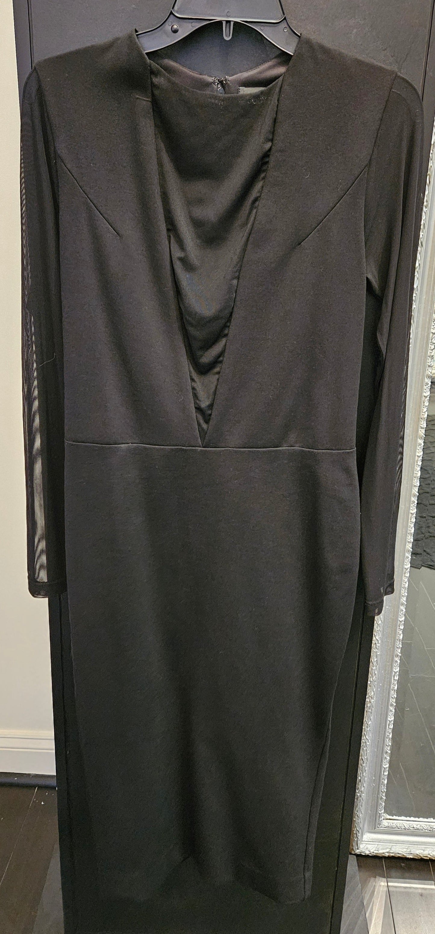 Mesh V Neck Dress with Mesh Sleeves