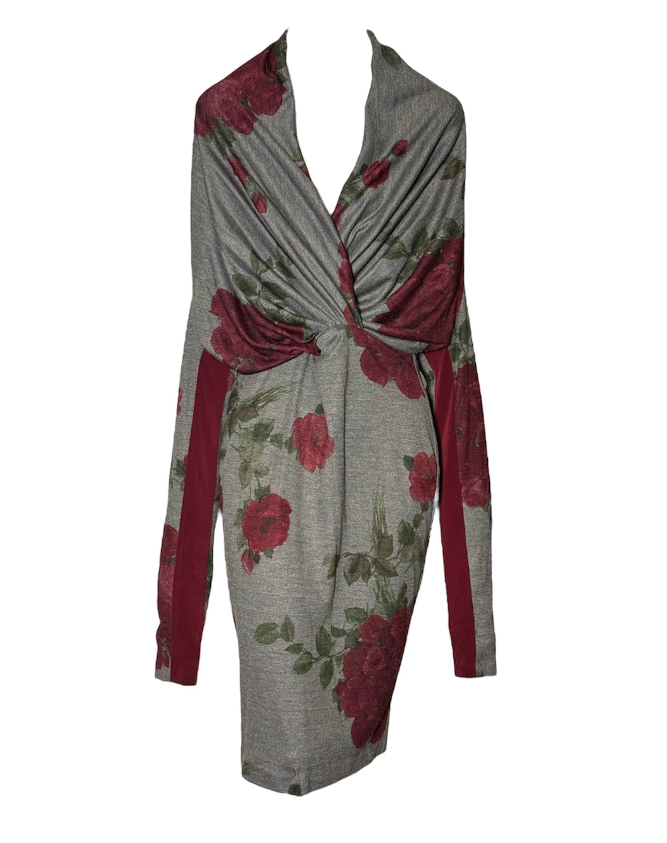 Floral Jersey Dress with Shawl Neckline