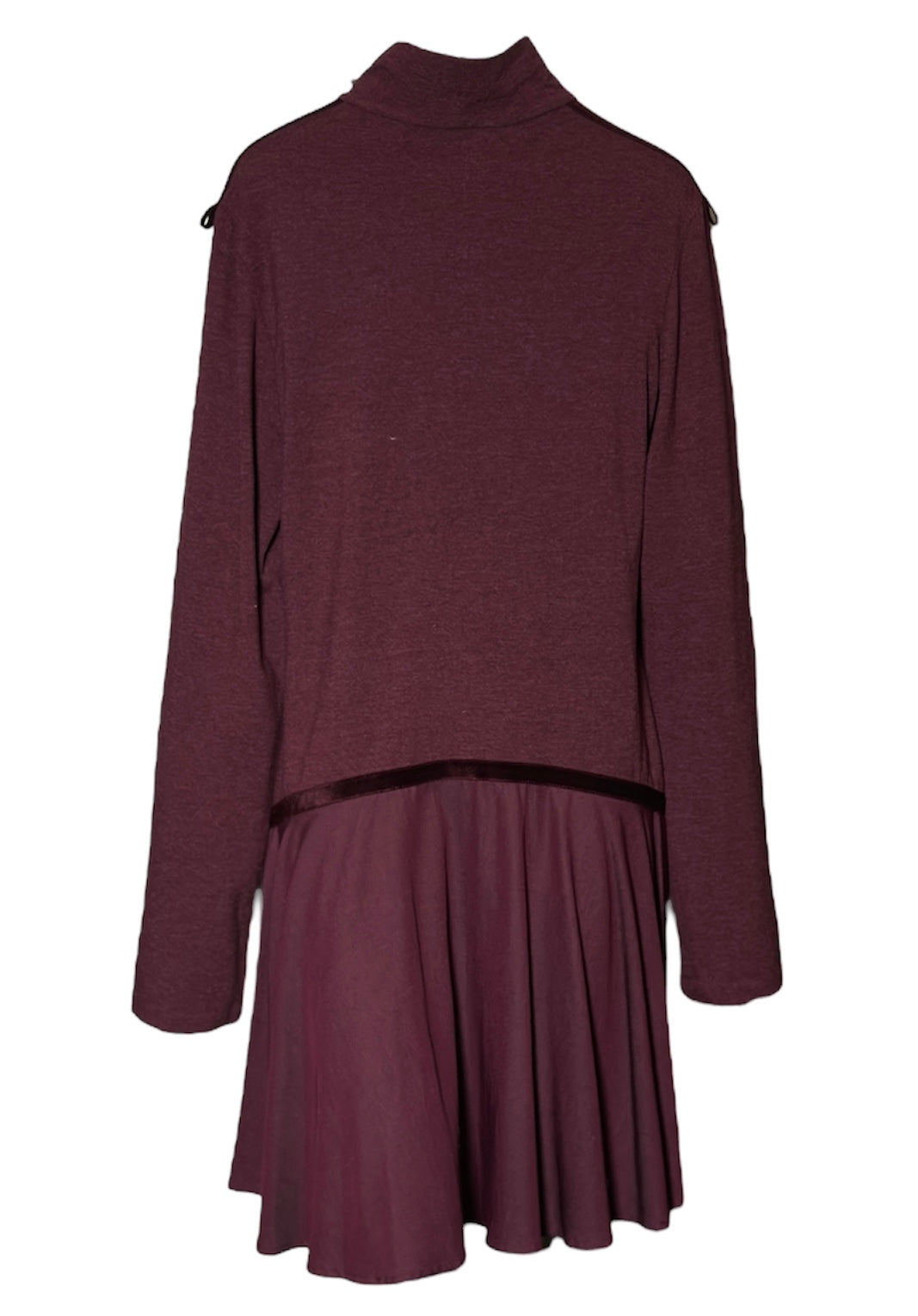 Wine Fit and Flare Jersey Dress with Trim Detail