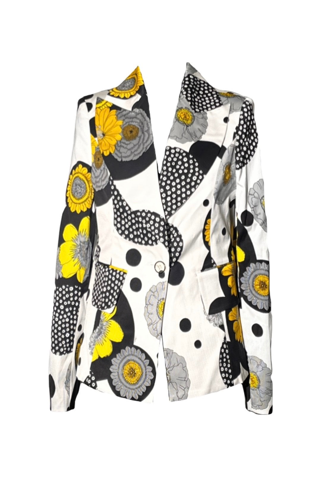 Black, White, & Yellow Printed Suit Jacket