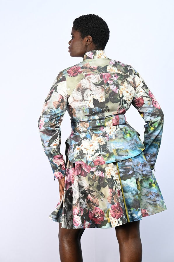 Zip Front Bucket Pocket Floral Jacket