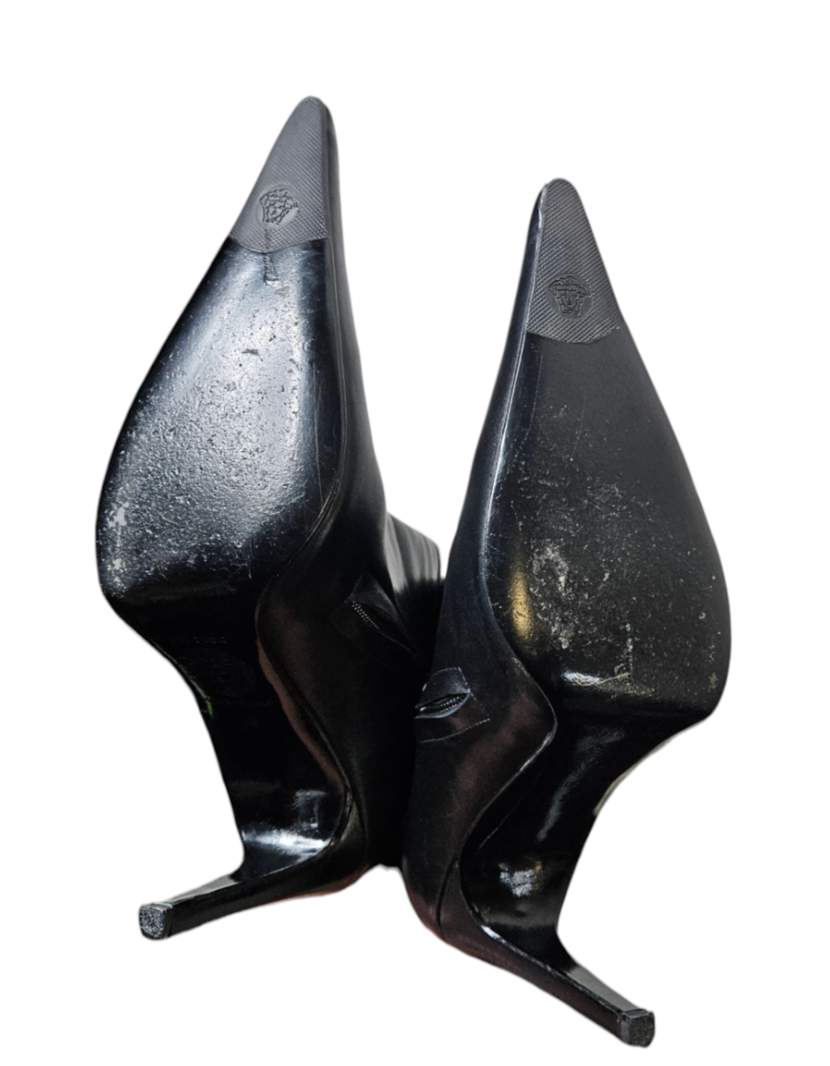 Versace Leather Heeled Boot with Buckle Detail