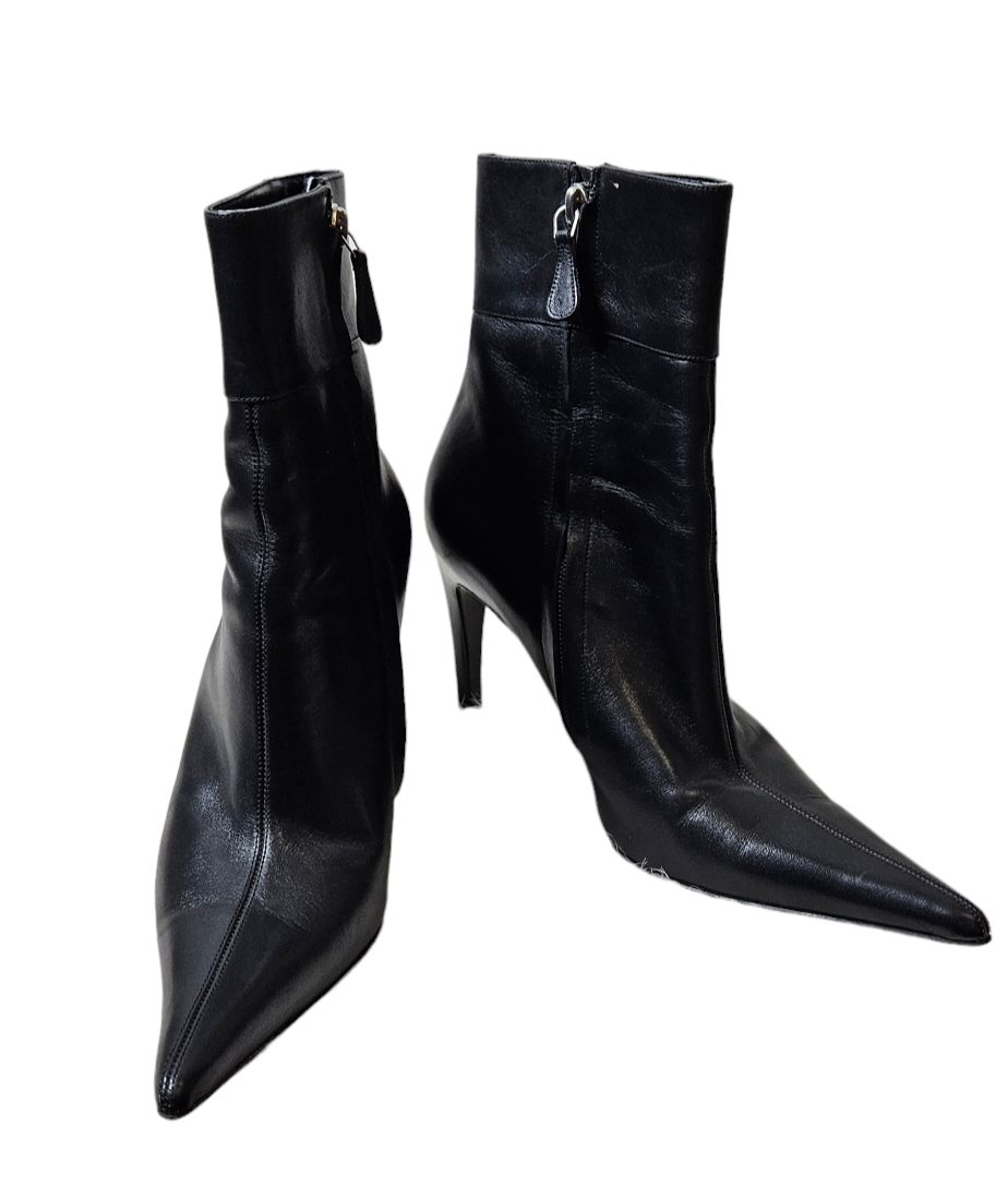 Versace Leather Heeled Boot with Buckle Detail