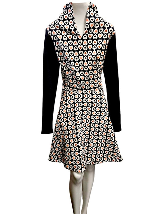 Hearts and Spades Cotton Jersey Dress with Ribbed Knit Sleeves