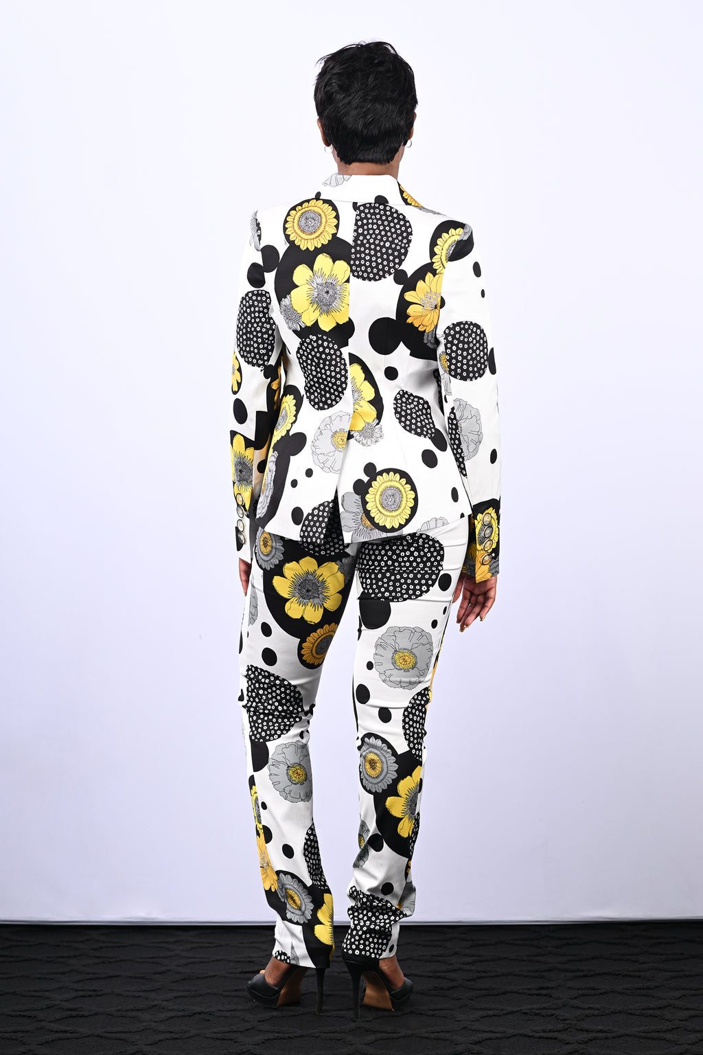Black, White, & Yellow Printed Suit Jacket