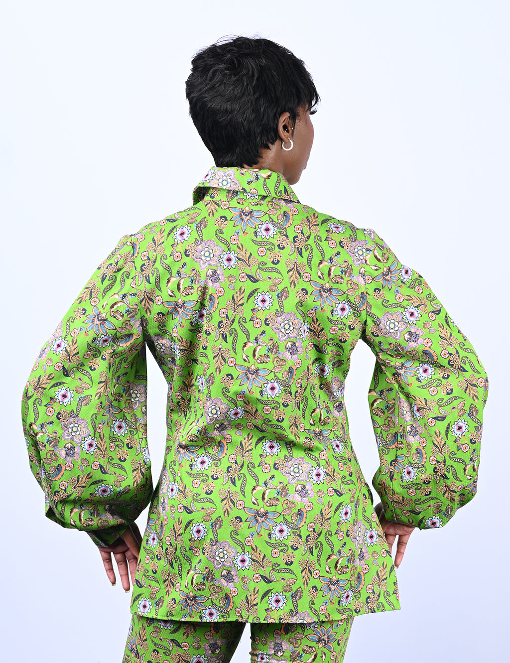 Green Floral Printed Cotton Shirt
