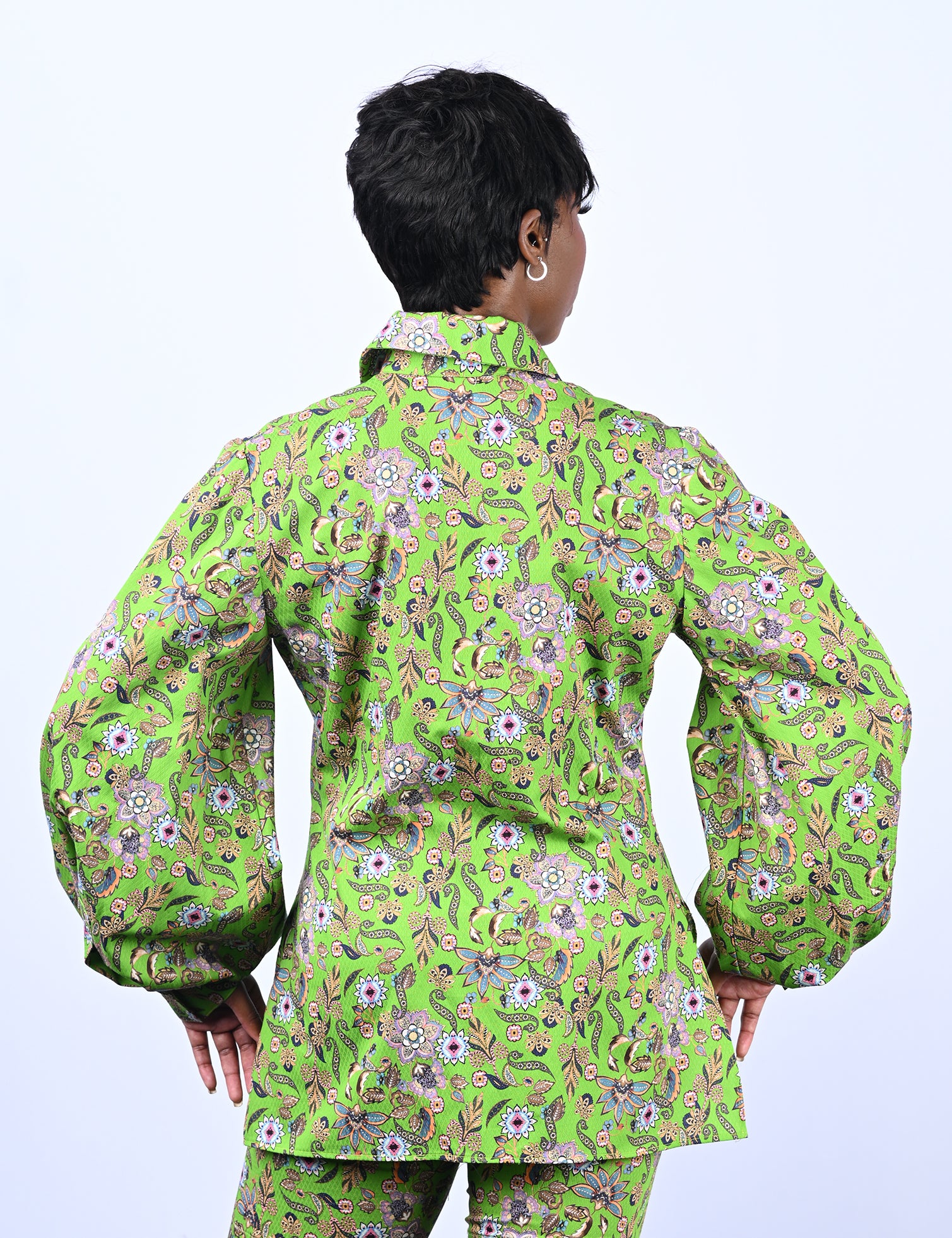 Green Floral Printed Cotton Shirt