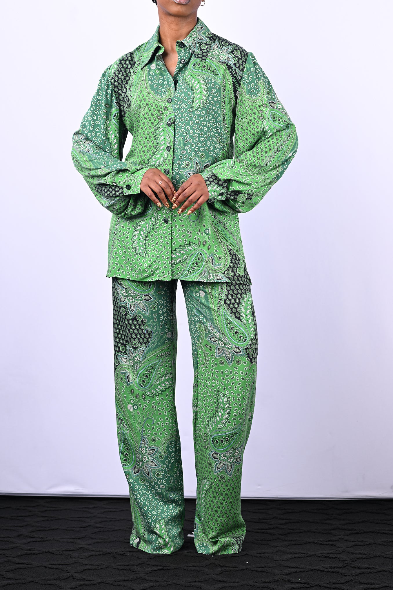 Green Paisley Button Front Shirt
