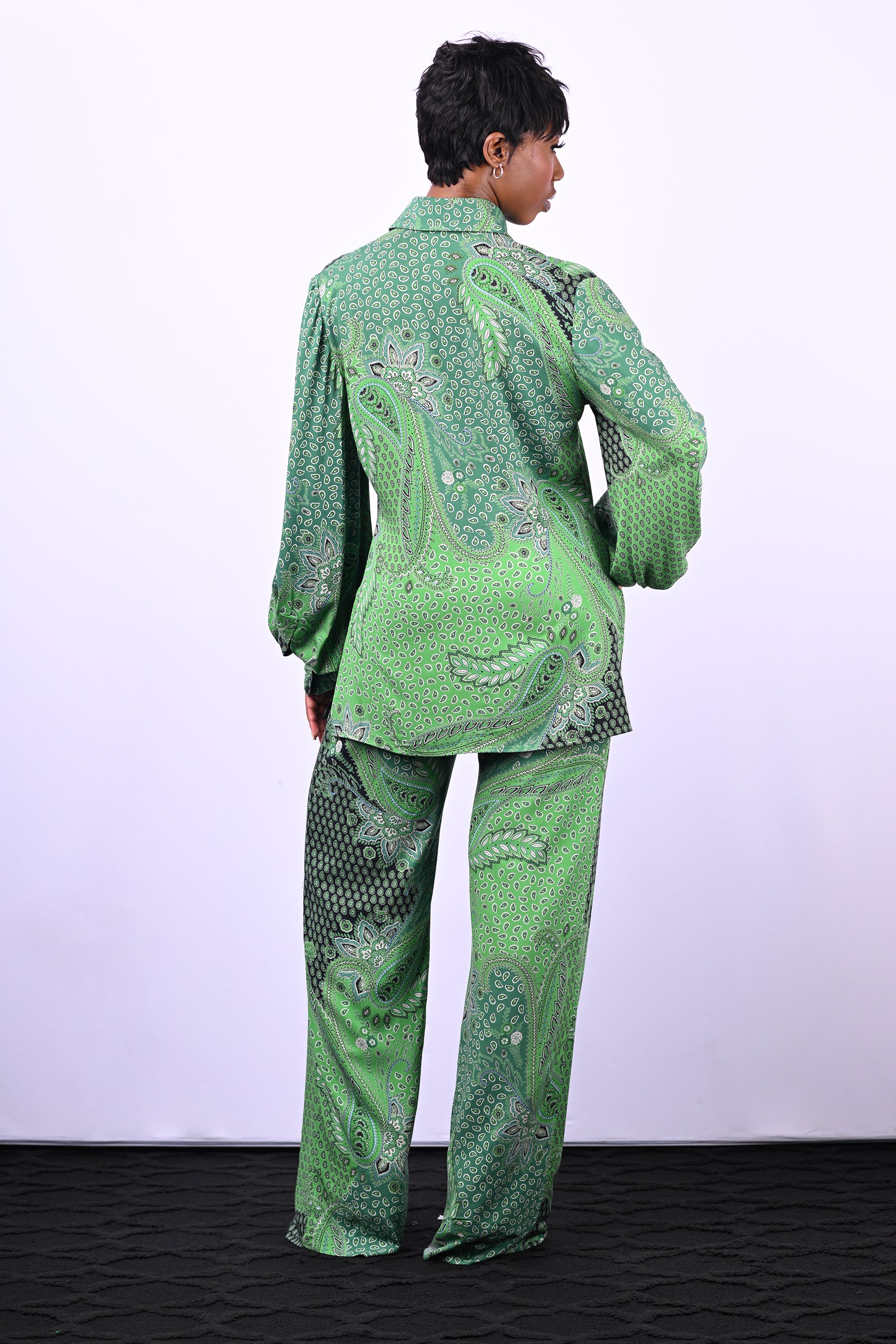 Green Paisley Button Front Shirt
