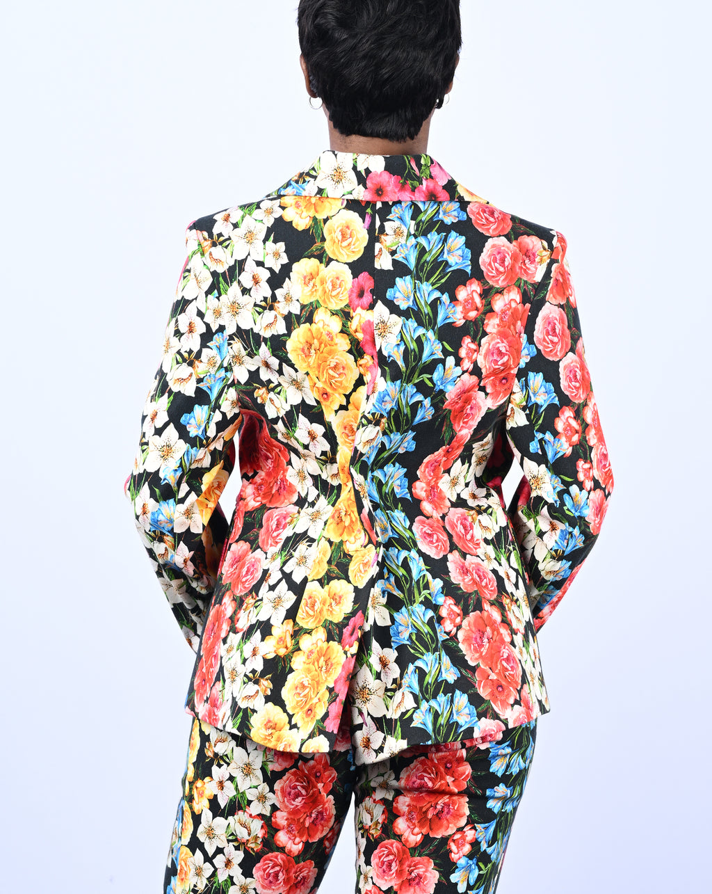 Black Multicolor Floral Suit Jacket