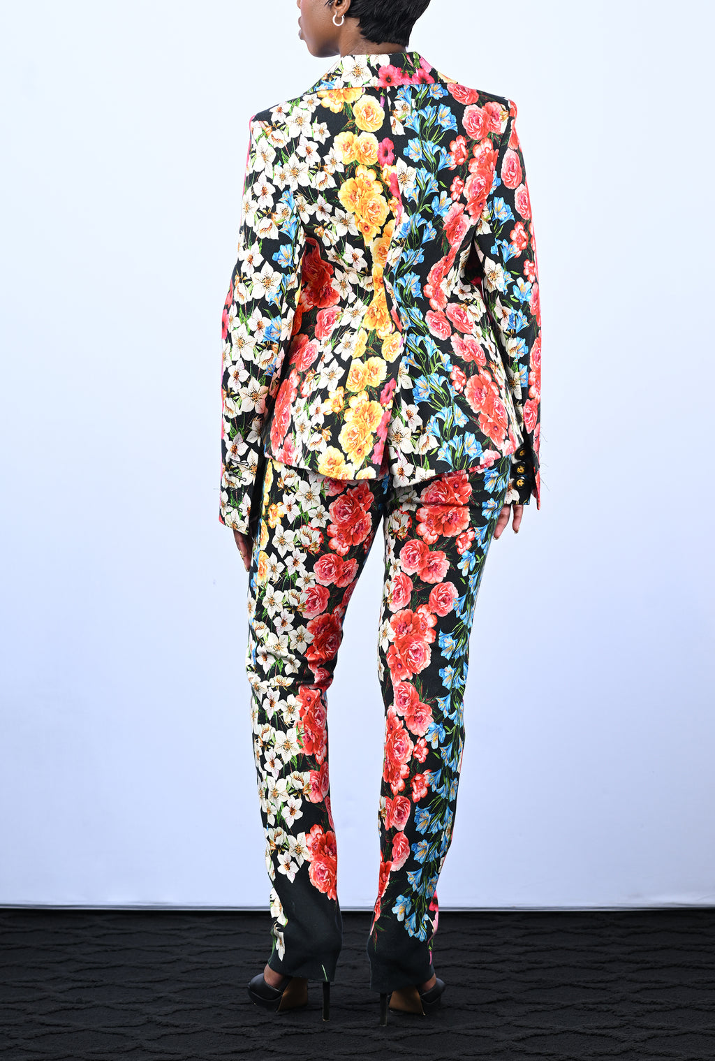 Black Multicolor Floral Suit Pant