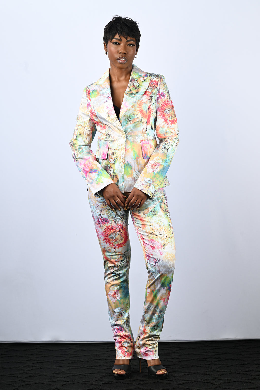 Floral Watercolor Printed Suit Jacket
