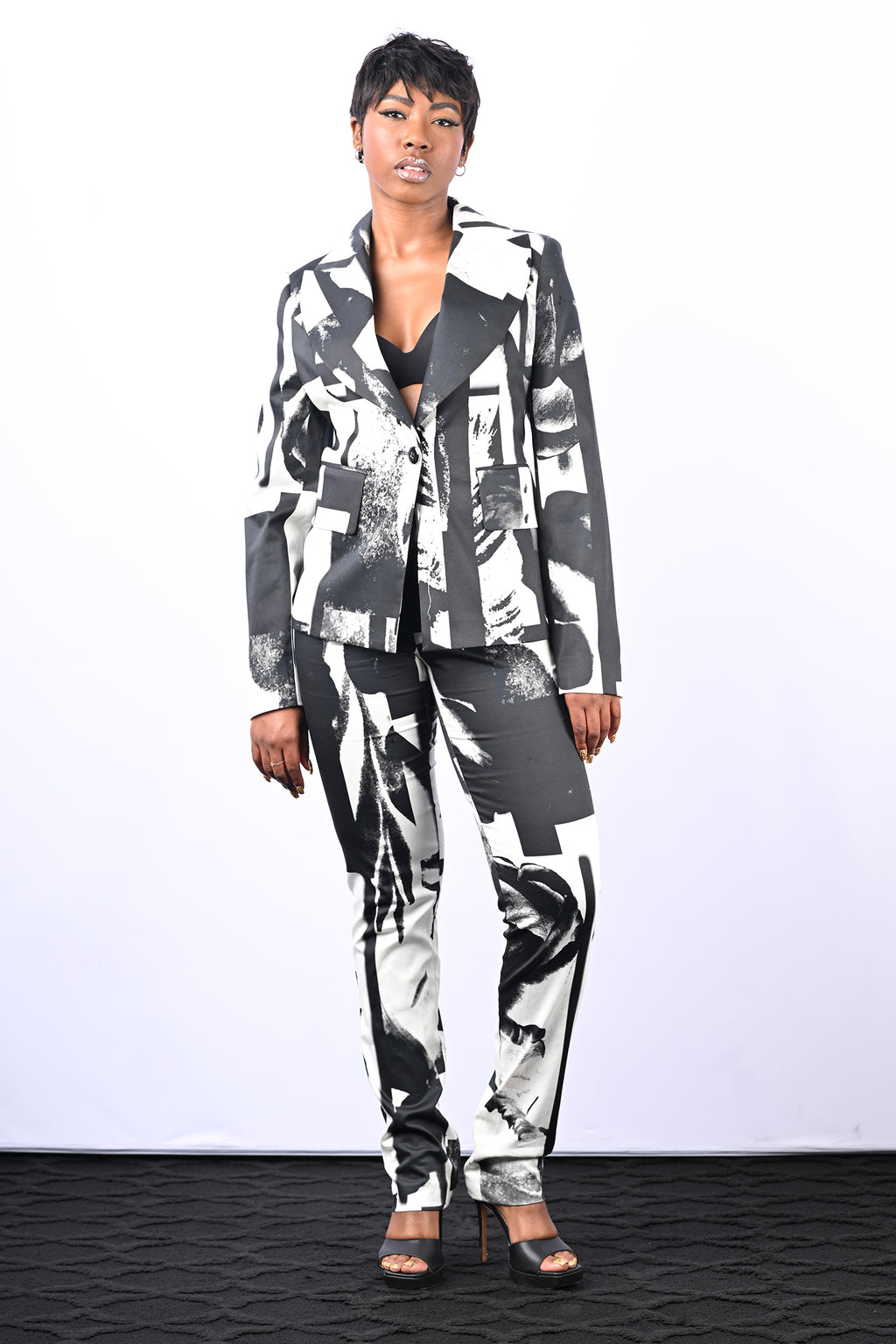Black and White Abstract Suit Jacket