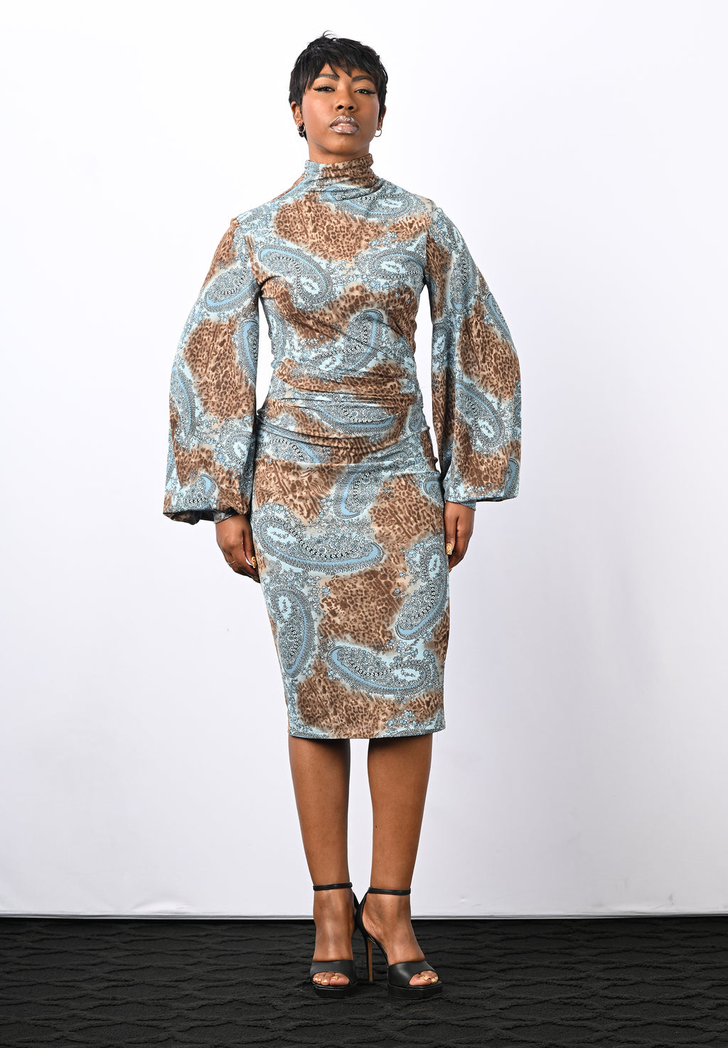 Blue Paisley Semi-fitted Dress