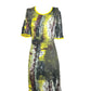 Nature Print Bodycon Dress with Lace Sleeves