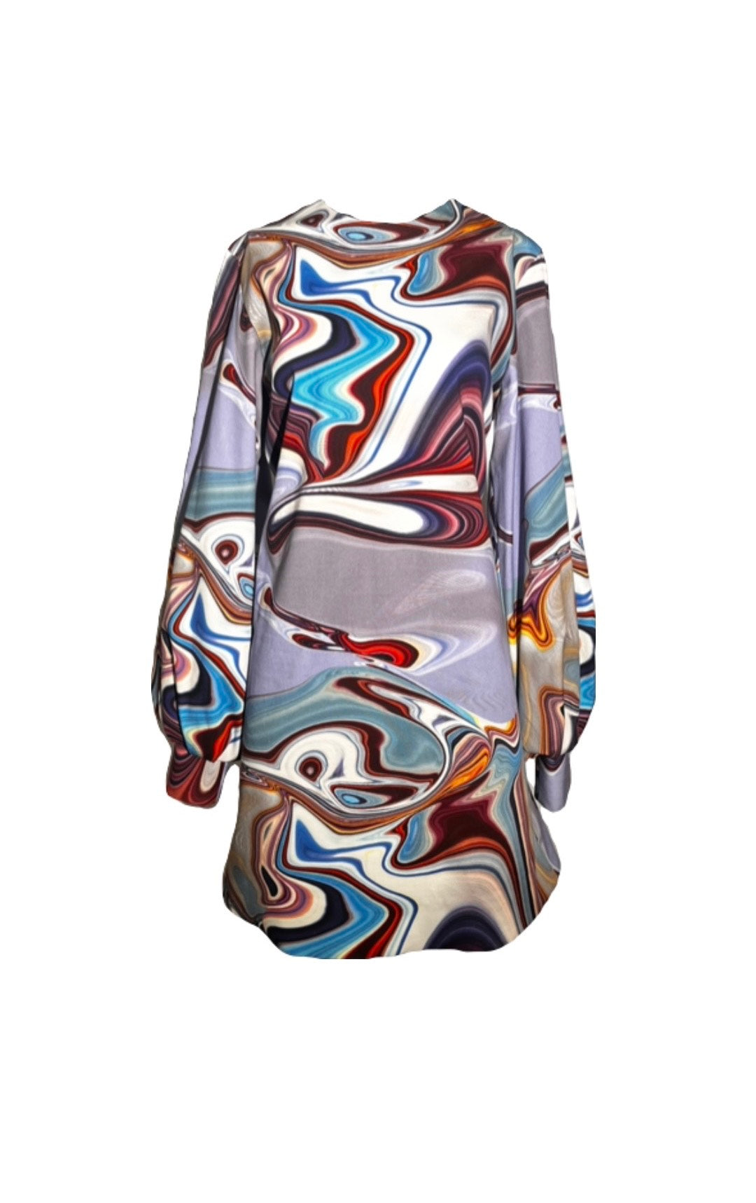 Purple Oil Spill Print Long Sleeve Dress
