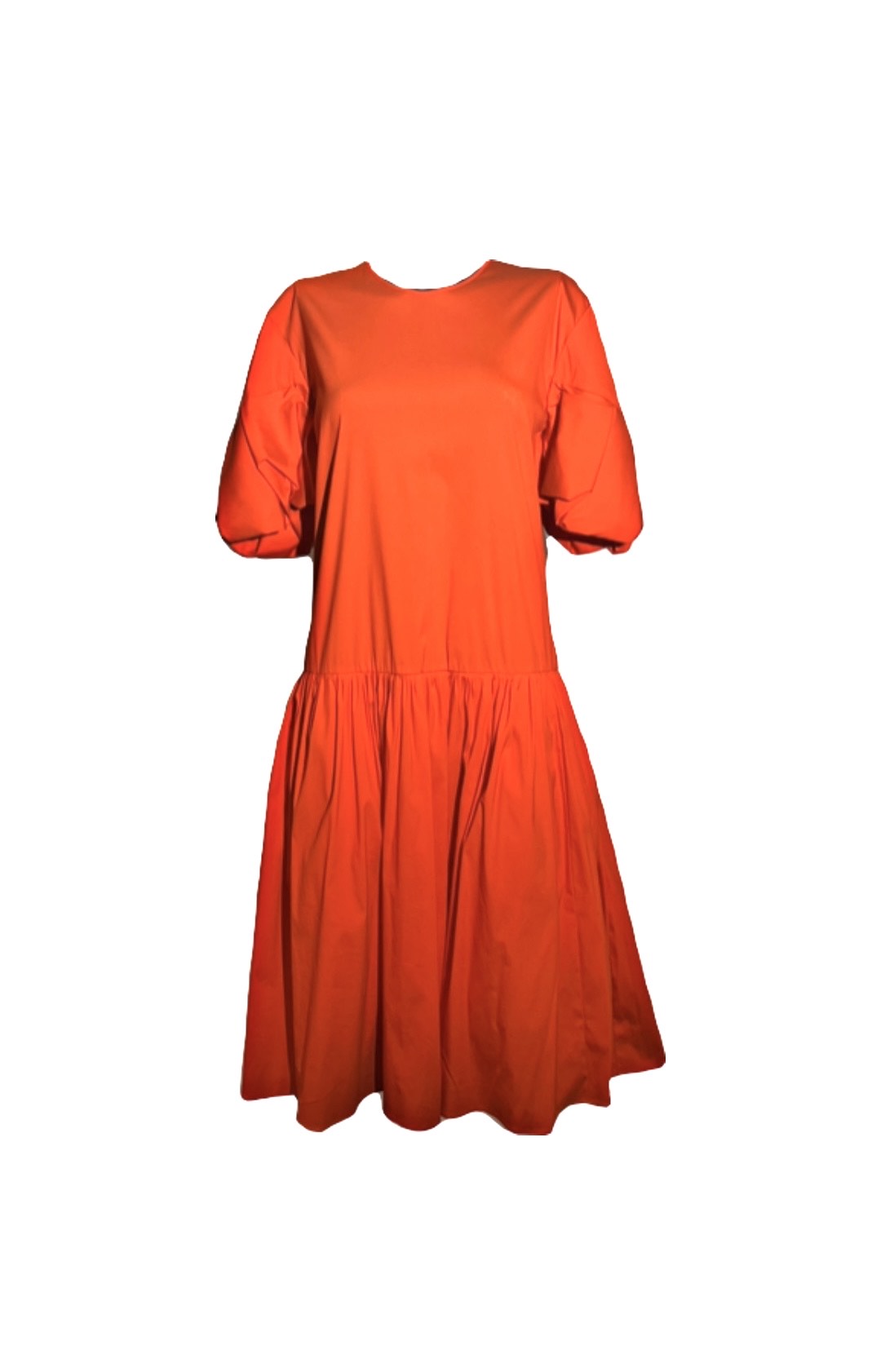 Red Fit and Flare Dress with Puff Sleeves