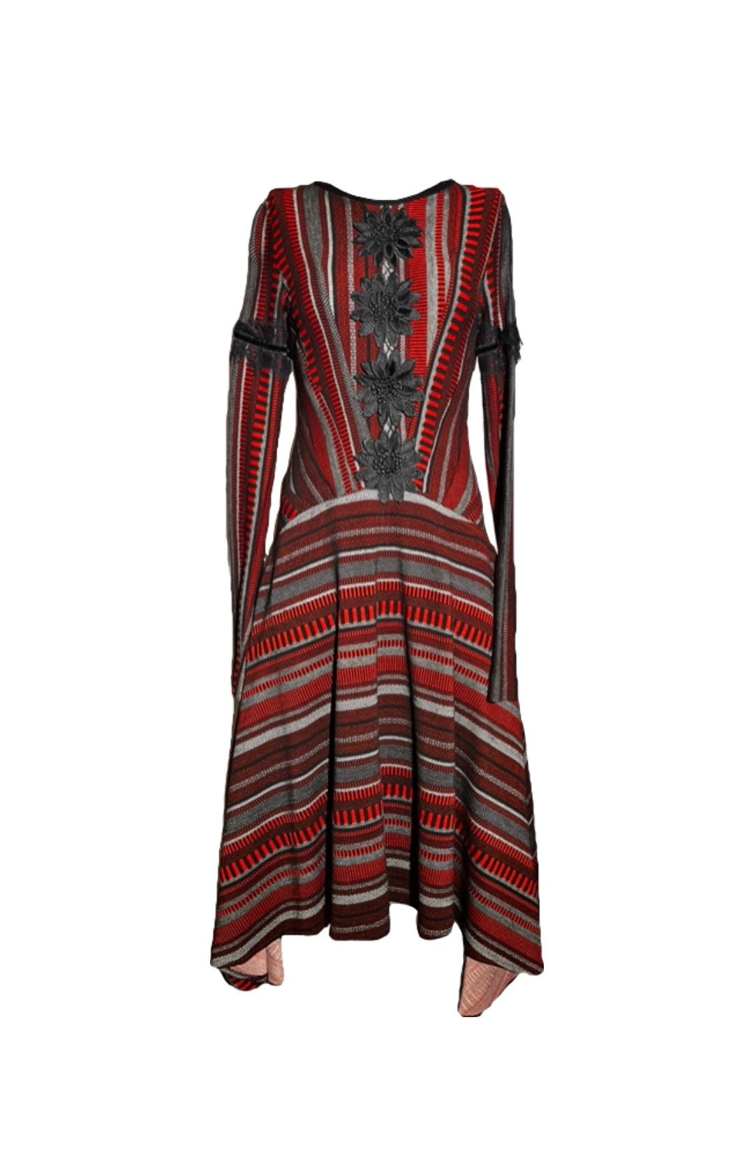 Red and Black Striped Fit and Flare Dress