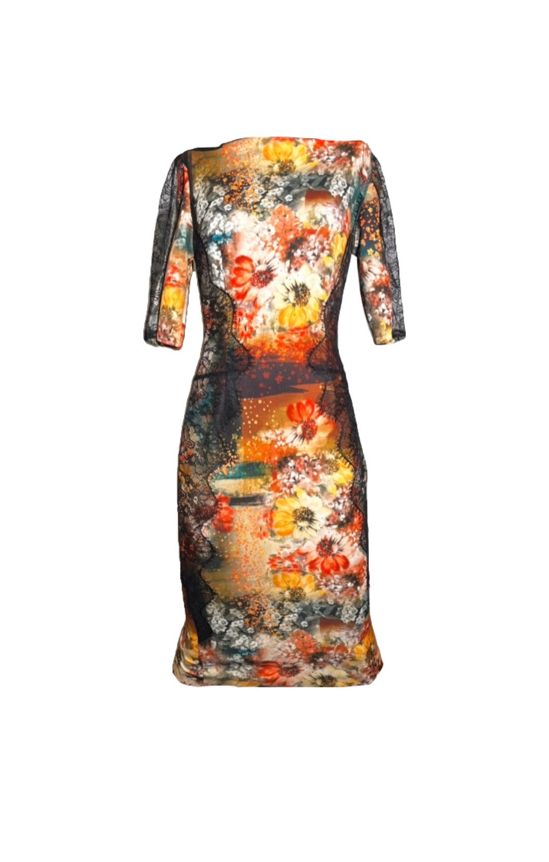 Fitted Floral Dress with Lace Trim