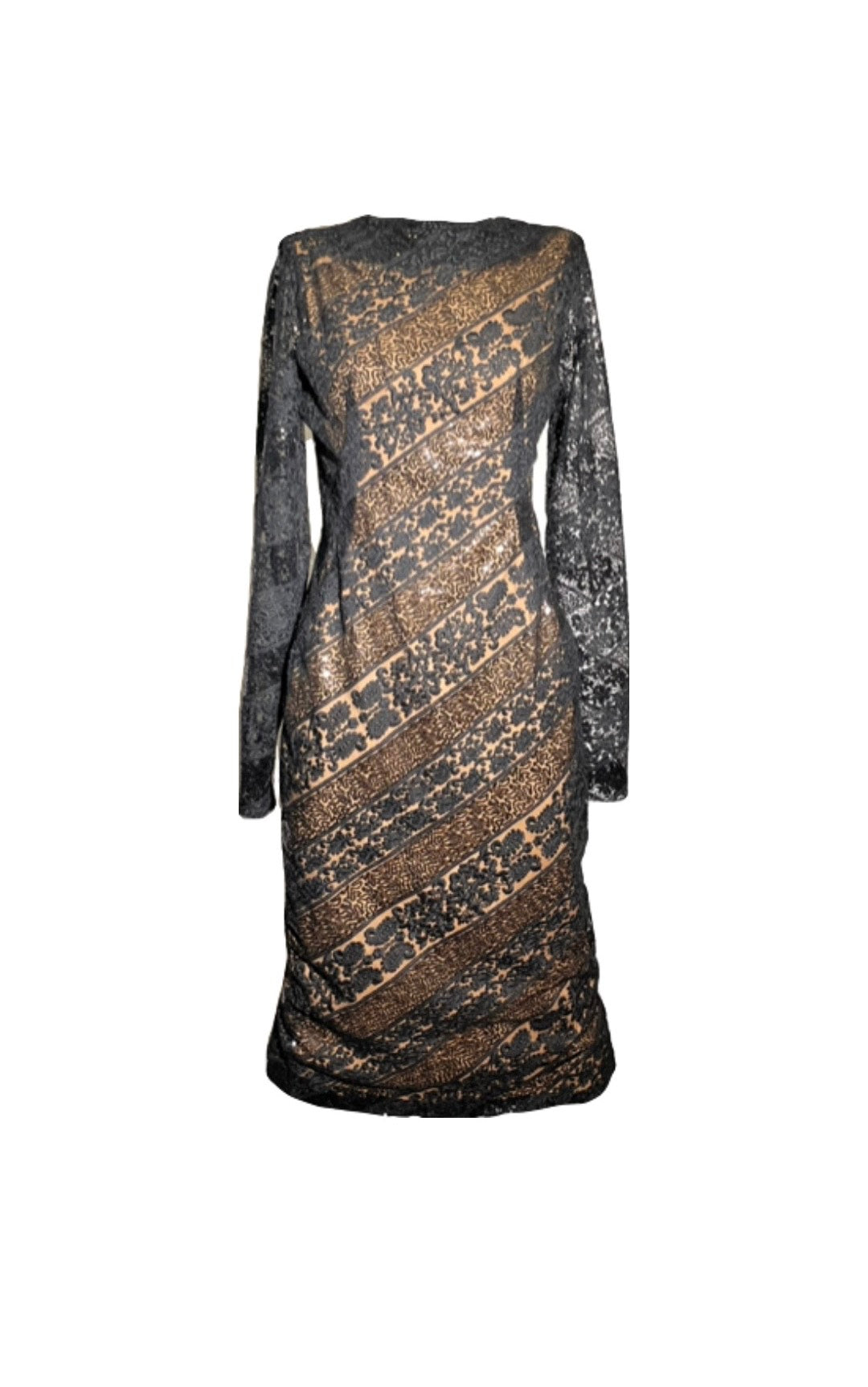 Black Sheer Sequin and Lace Dress