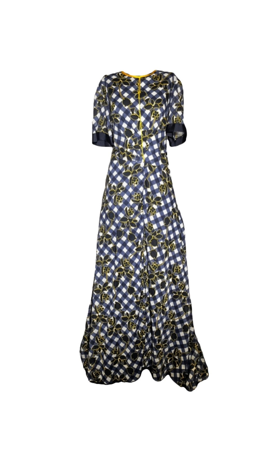 Blue Floral Checkered Floor Length Dress