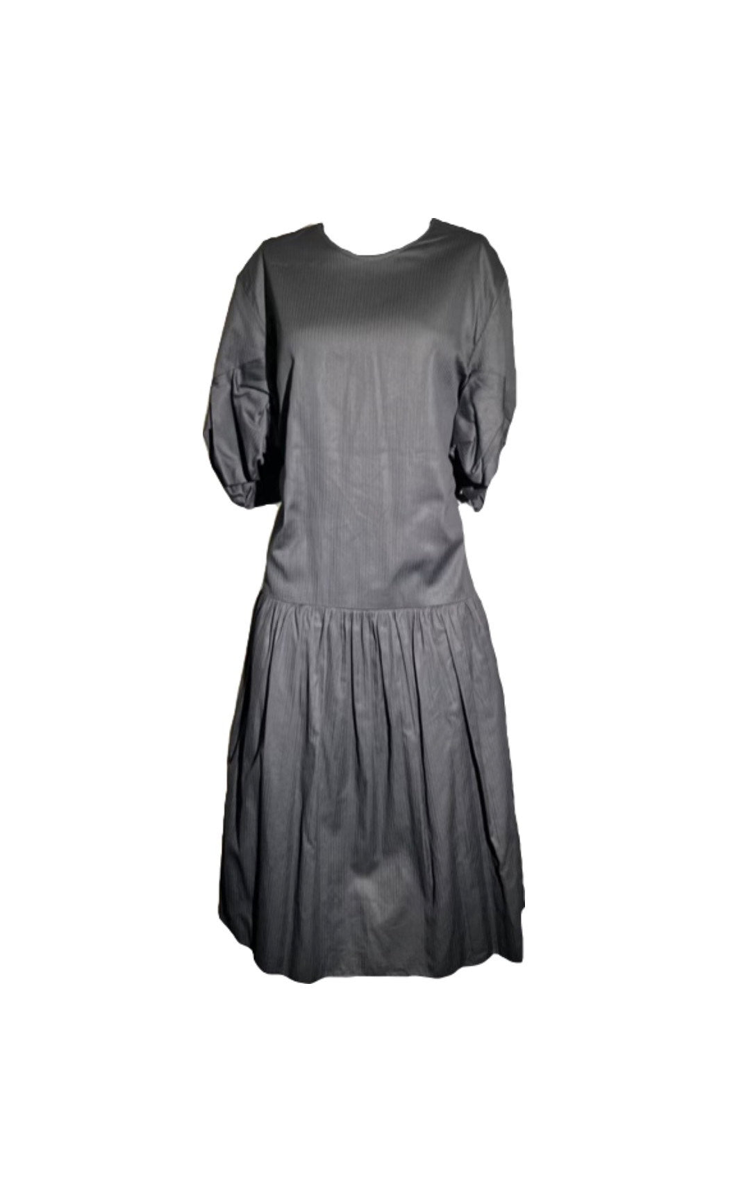 Black Fit and Flare Dress with Puff Sleeves