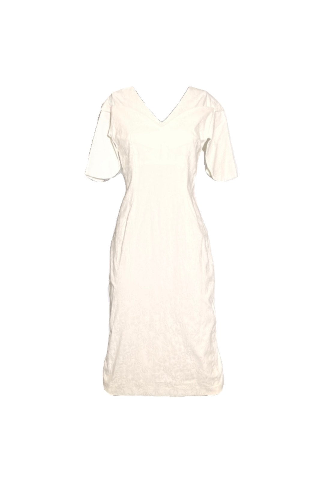 White Denim V neck Dress with Split Cap Sleeves