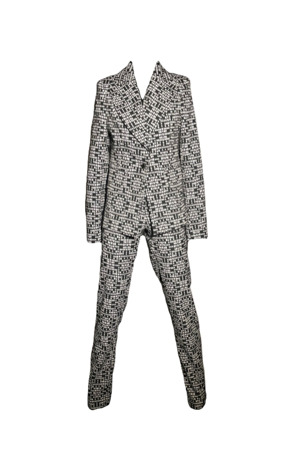 White and Black Geometric Suit Pant