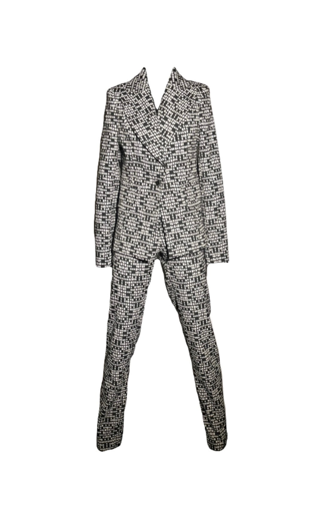 White and Black Geometric Suit Pant