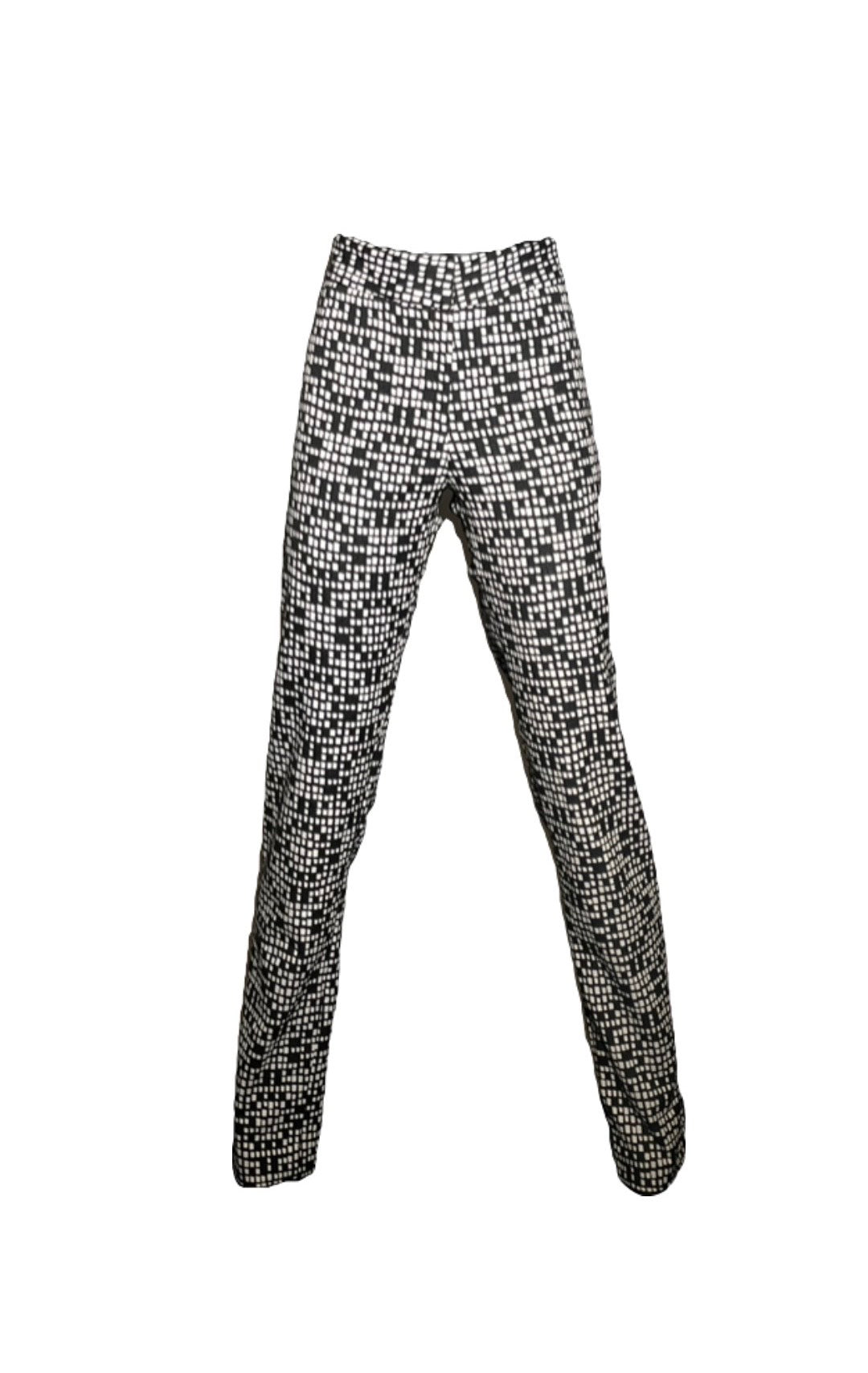 White and Black Geometric Suit Pant