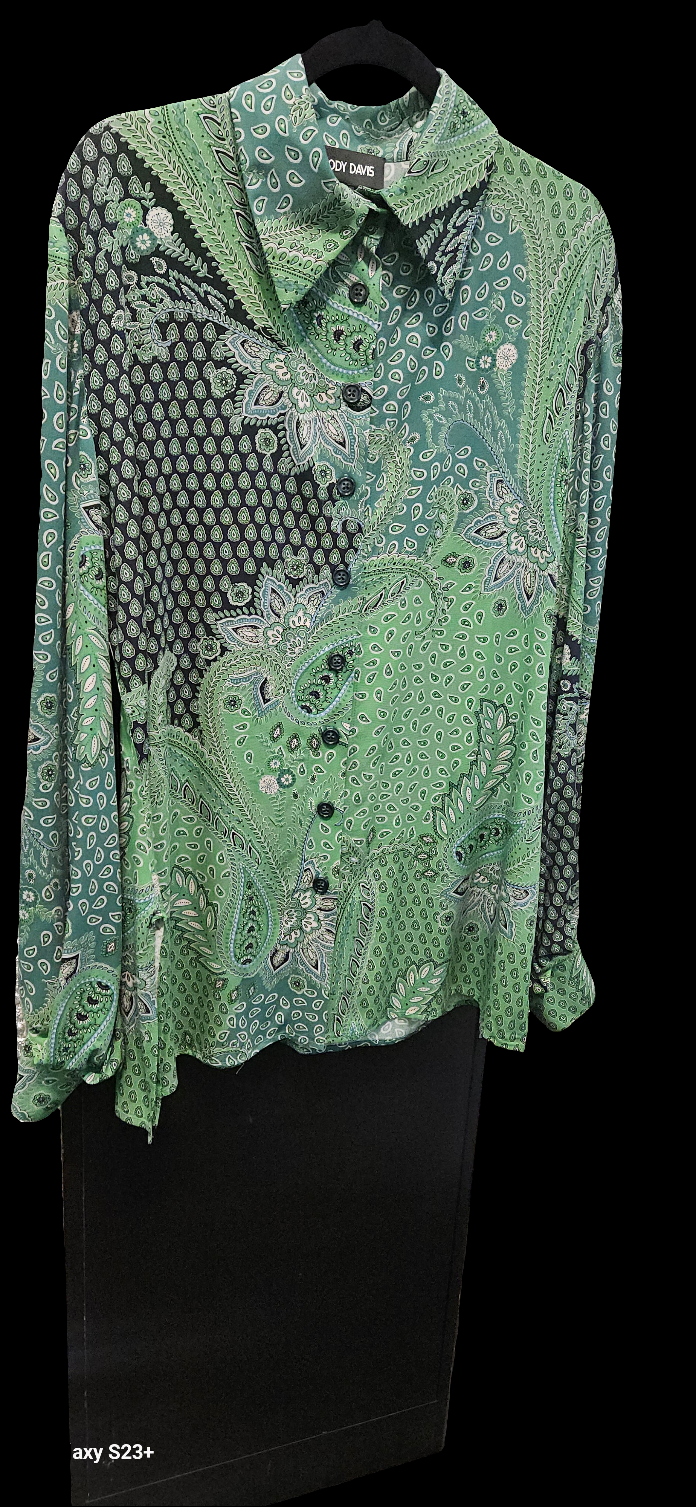 Green Paisley Button Front Shirt
