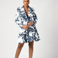 Blue and White Cotton Print Button Front Jacket