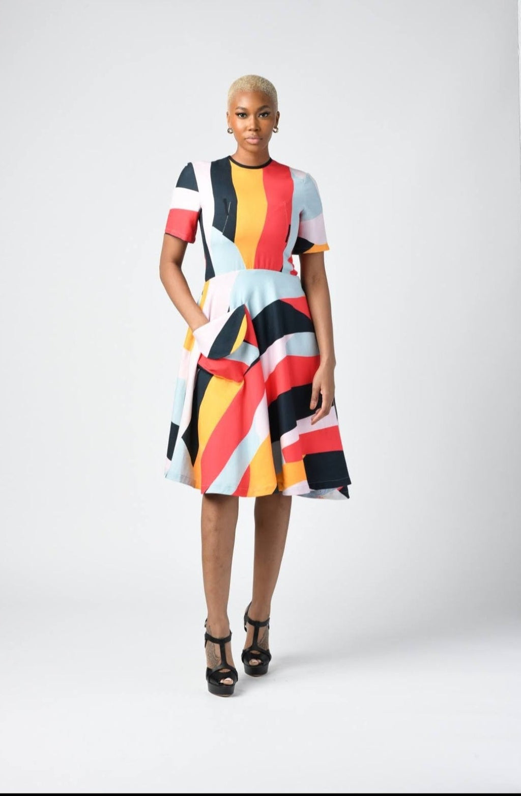 Bold Stripe Fit and Flared Dress