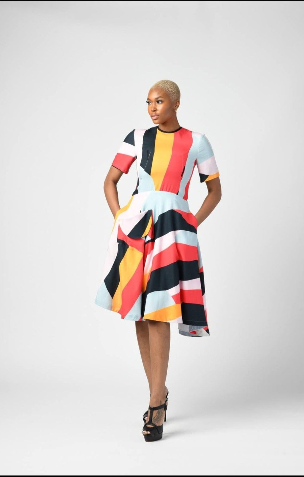 Bold Stripe Fit and Flared Dress